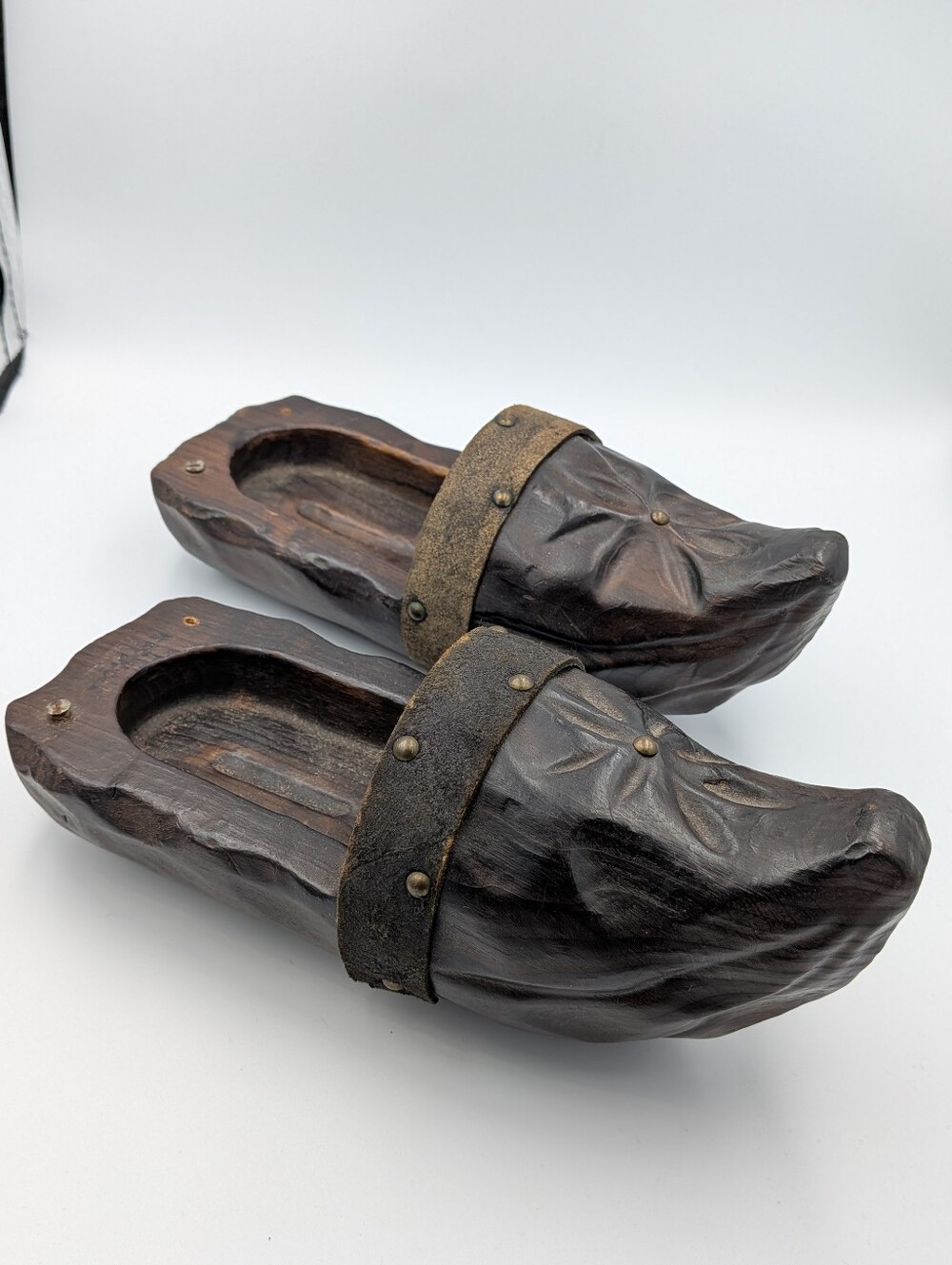 Antique hand craved French wooden sabot clogs decorative
